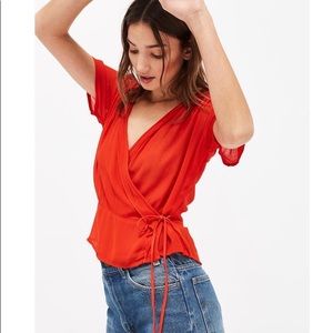 Lacausa Pantry Chiffon Wrap Top in Tomato L